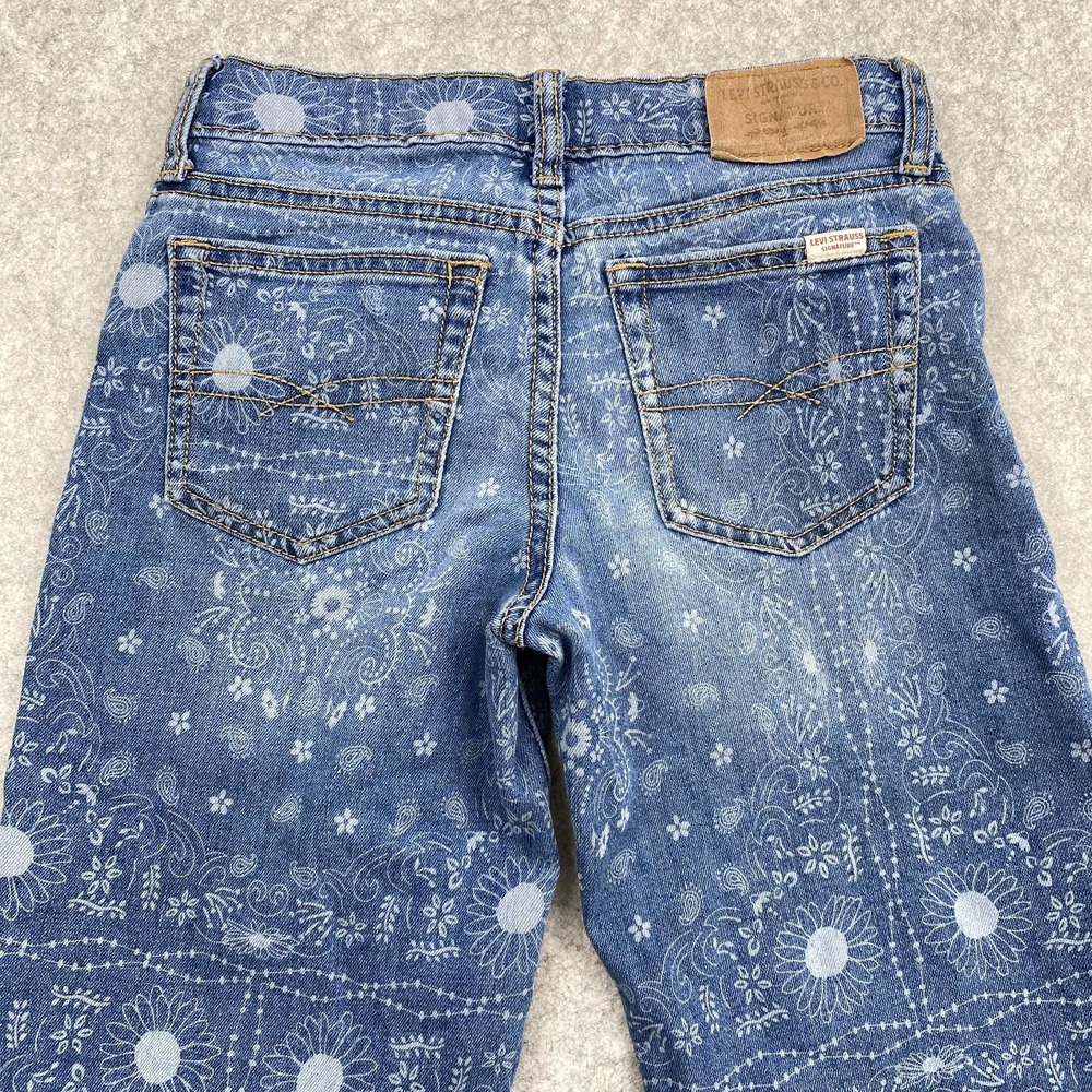 Levi Strauss Signature Wide Leg Jeans Girls 10 23x24 Blue Paisley Print Stretch - Picture 11 of 14